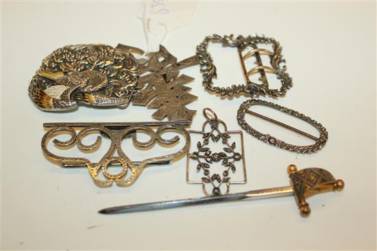 Japanese silver and enamel buckle and other buckles etc